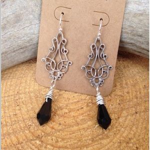 Handmade Chandelier Black Swarovski Briolette Dangle Earrings